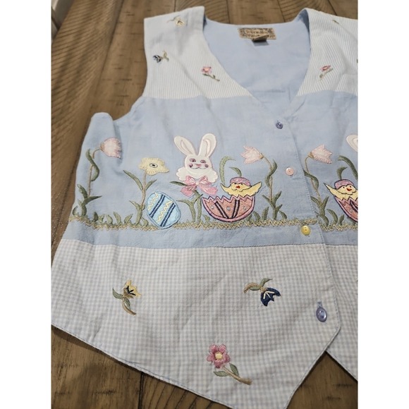Vintage Tantrum Blues Vest Easter Floral Bunny Chick Cotton Cottage Grandmacore - Picture 10 of 13